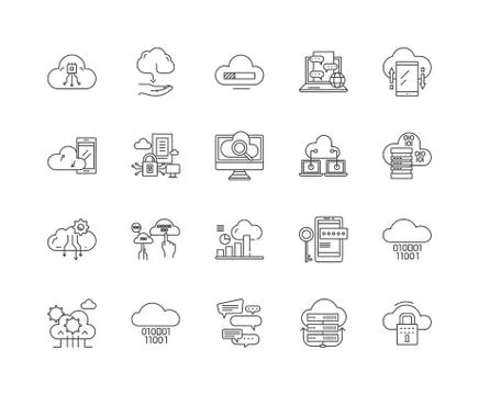 Cloud computing line icons, signs, vector set, outline illustration concept Stockillustratie