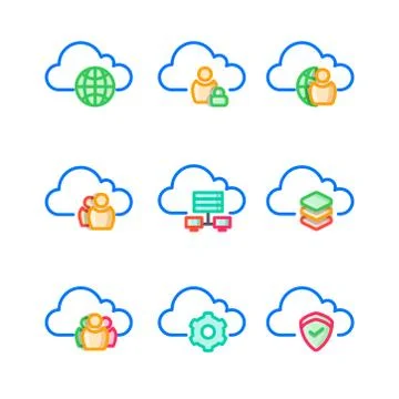 Cloud computing line icons, which are illustrated by round and line style.  스톡 일러스트