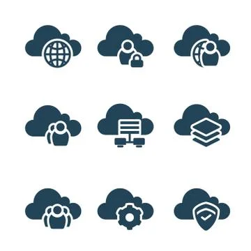 Cloud computing line icons, which are illustrated by round and line style.  스톡 일러스트
