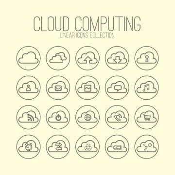 Cloud Computing Linear Icons Stock Illustration