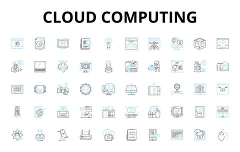 Cloud computing linear icons set. Storage, Computing, Virtualization Stock Illustration