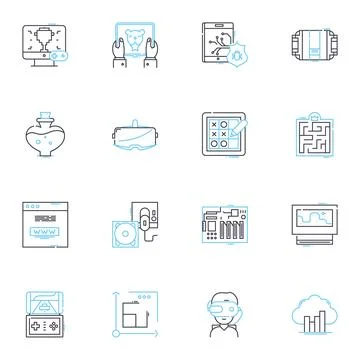 Cloud computing linear icons set. Virtualization, Scalability, Automation Stock Illustration
