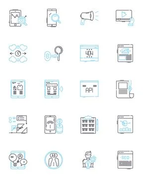 Cloud computing linear icons set. Scalability, Virtualization, Agility Stock Illustration