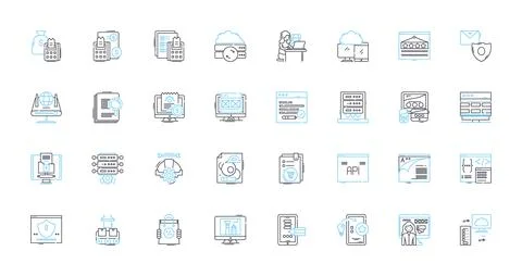 Cloud Computing linear icons set. Infrastructure, Storage, Scalability Stock Illustration