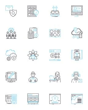Cloud Computing linear icons set. Infrastructure, Storage, Scalability Stock Illustration