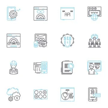 Cloud Computing linear icons set. Infrastructure, Storage, Scalability Stock Illustration