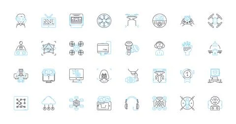 Cloud computing linear icons set. Scalability, Virtualization, Flexibility Stock Illustration