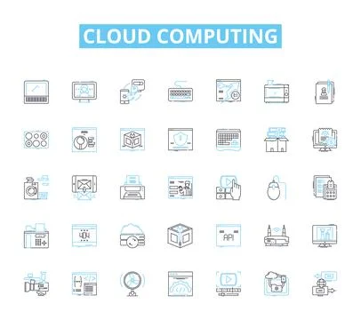 Cloud computing linear icons set. Storage, Computing, Virtualization Stock Illustration