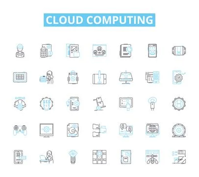 Cloud computing linear icons set. Storage, Computing, Virtualization Stock Illustration
