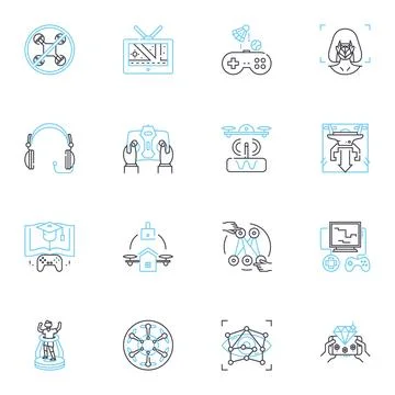 Cloud computing linear icons set. Scalability, Virtualization, Flexibility Stock Illustration