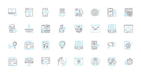Cloud computing linear icons set. Scalability, Virtualization, Agility Stock Illustration