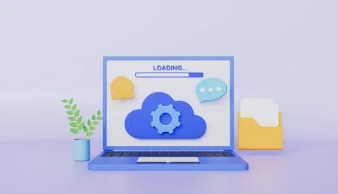 Cloud computing with loading digital files site interface and folder Stockillustratie