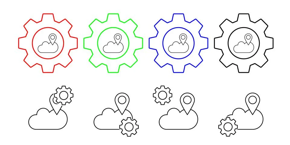 Cloud computing, location, seo vector icon in gear set illustration for ui and イラスト素材