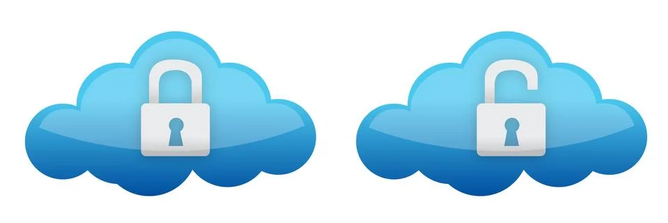Cloud computing lock and unlock illustration design over white 스톡 일러스트