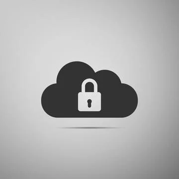 Cloud computing lock icon isolated on grey background. Cloud protection icon Illustrazione stock