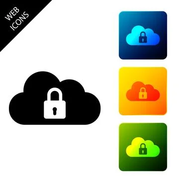 Cloud computing lock icon isolated. Security, safety, protection concept. Set Stock Illustration
