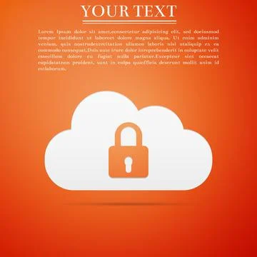Cloud computing lock icon isolated on orange background. Cloud protection icon 스톡 일러스트