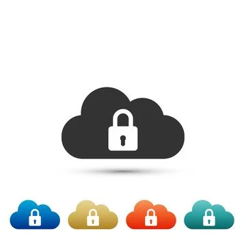 Cloud computing lock icon isolated on white background. Cloud protection icon Stock Illustration