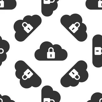 Cloud computing lock icon seamless pattern on white background. Cloud protection Illustrazione stock