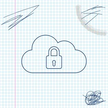 Cloud computing lock line sketch icon isolated on white background. Security Stock Illustration