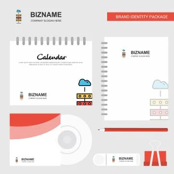 Cloud computing  Logo, Calendar Template, CD Cover, Diary and USB Brand Stati 库存插图