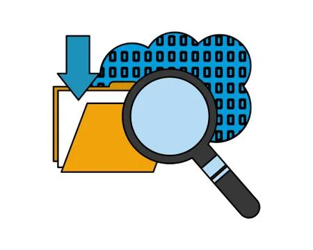 Cloud computing with magnifying glass and folder 스톡 일러스트