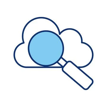 Cloud computing with magnifying glass line style icon Illustrazione stock
