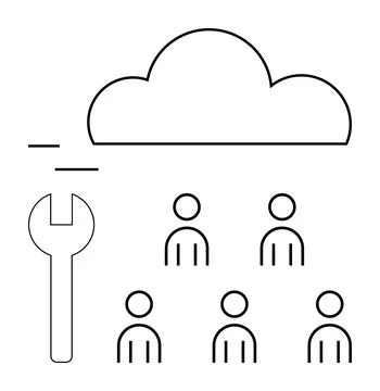 Cloud Computing Maintenance and Team Collaboration Concept with Wrench Icon Stock Illustration