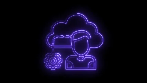 Cloud computing management with a person silhouette and gear in neon style Stock Footage 322961979