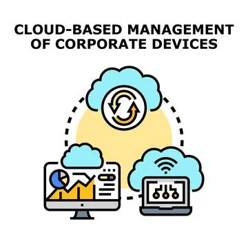 Cloud computing managing corporate devices remote access 스톡 일러스트