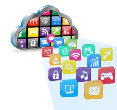 Cloud Computing with Many Applications Stock Illustration