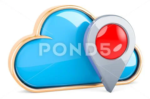 Cloud computing with map pointer. 3D rendering: Graphic #220841465