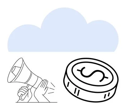 Cloud Computing with Marketing Announcement and Financial Growth Symbol Stock Illustration