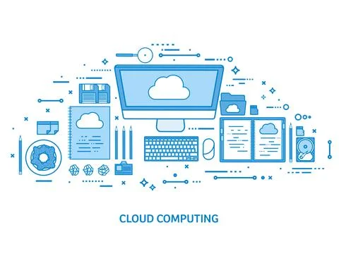 Cloud computing, media data server. Web storage. Digital technology. Internet Stock Illustration