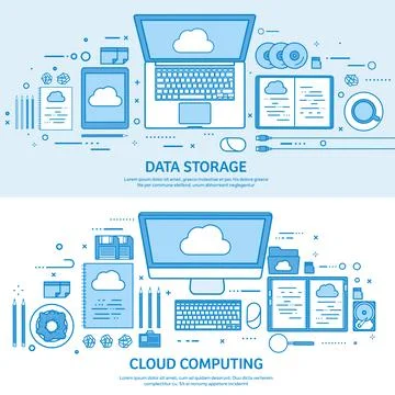 Cloud computing, media data server. Web storage. Digital technology. Internet Illustrazione stock