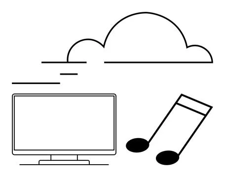 Cloud Computing with Media Streaming Depicted by Monitor and Music Note Symbo Illustrazione stock