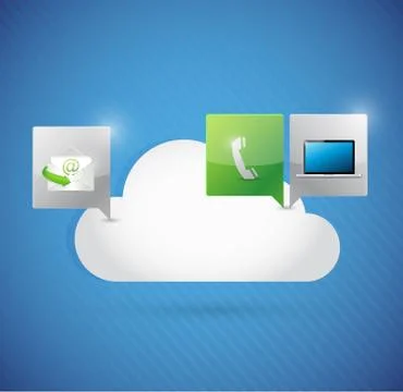 Cloud computing message contact us bubbles. Illustrazione stock
