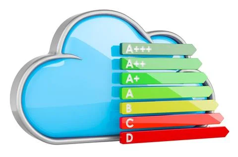 Cloud Computing mit Energieeffizienzdiagramm, 3D-Rendering Cloud computing... Stock Photos