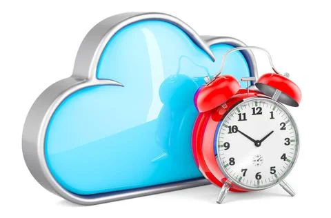 Cloud Computing mit Wecker, 3D-Rendering Cloud computing with alarm clock,... Stock Photos