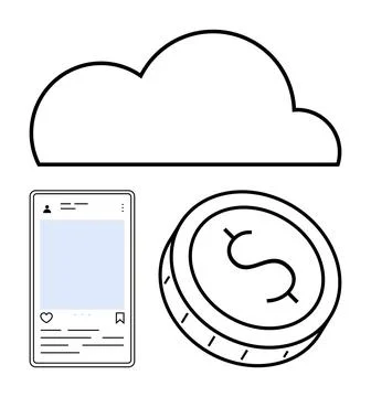 Cloud Computing with Mobile Social Media and Digital Currency in Black-and-.. Stockillustratie