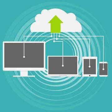 Cloud computing is a modern technique. Storage of information on a cloud Stock Illustration
