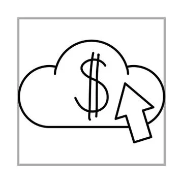 Cloud computing money click mobile marketing and e-commerce line style icon Stock Illustration