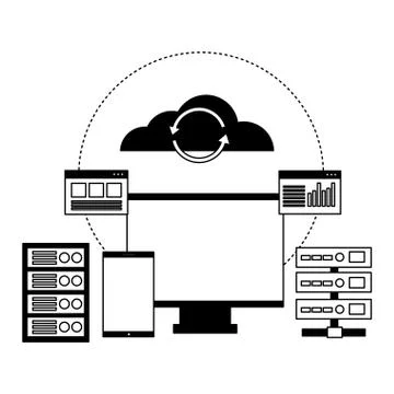 Cloud computing monitor cellphone database Illustrazione stock