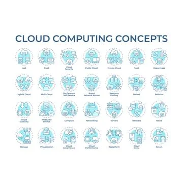 Cloud computing monochrome blue concept icon pack Stock Illustration