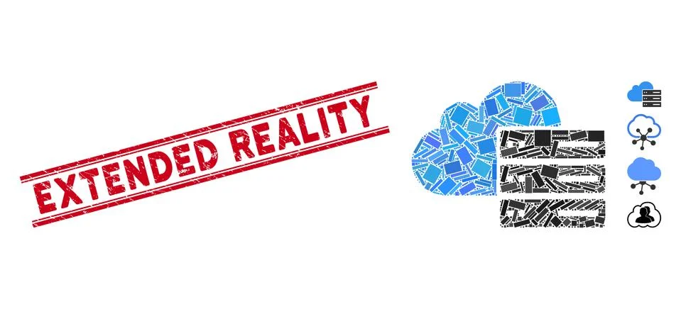 Cloud Computing Mosaic and Grunge Extended Reality Watermark with Lines 스톡 일러스트