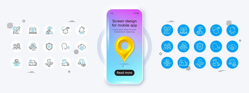 Cloud computing, Moving service and Project edit line icons. For web app Illustrazione stock