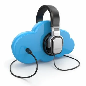 Cloud computing multimedia concept. headphones and clouds. Stock Illustration