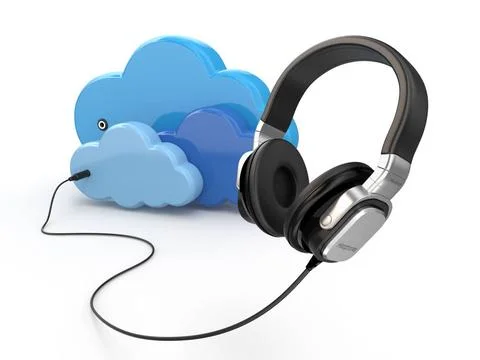 Cloud computing multimedia concept. Headphones and clouds. Cloud computing... 스톡 사진