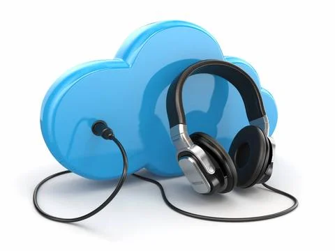 Cloud computing multimedia concept. Headphones and clouds. Cloud computing... 写真素材