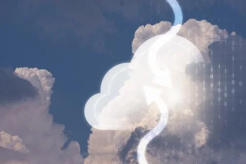 Cloud computing with nature actual cloud sky with binary number for sign Stock Photos